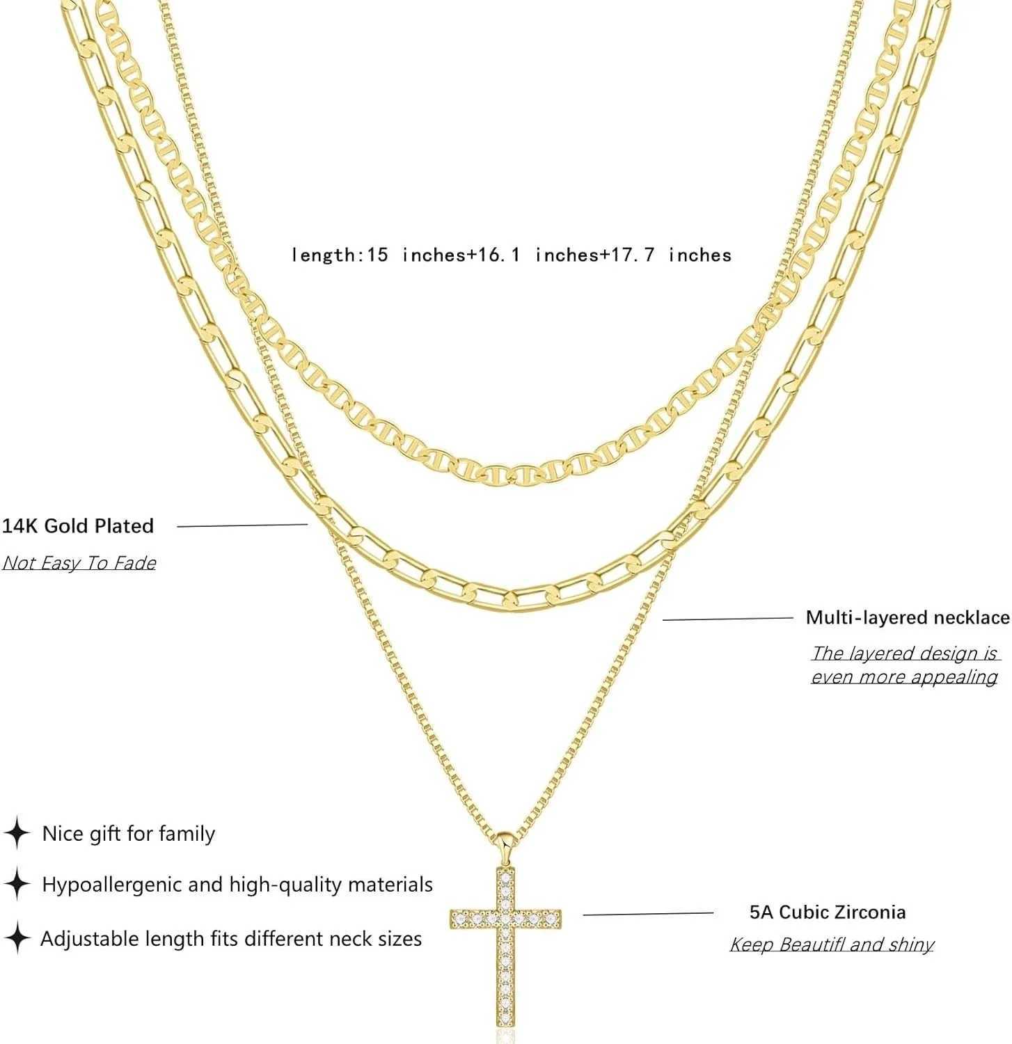 Cross Necklace for Women Stackable Stacked Layering Layered Necklaces Gold Necklace Cross Pendant Diamond Jewelry Gift W250616