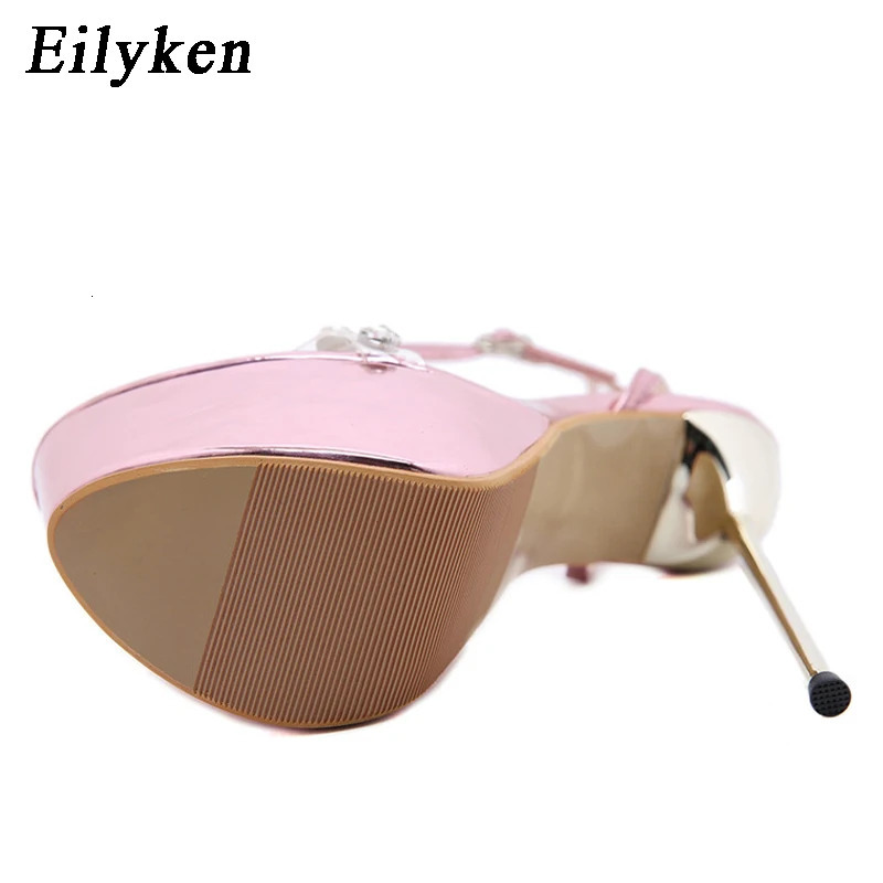 Eilyken Pink Sweet Ankle Buckle Strap Womens Sandals PVC Transparent Crystal Platform Summer Fashion High Heels Wedding Shoes 250610