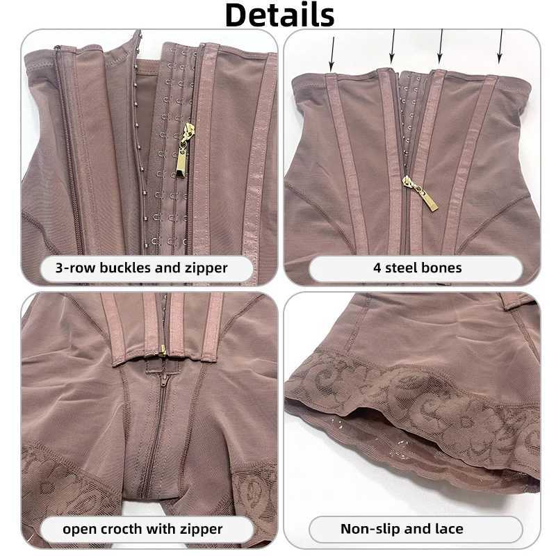 Body Shaper Short Shapewear Women Waist Trainer Tummy Control Panties 4-Boned 3-Row Buckles Zipper Open Crotch with Zipper W250616