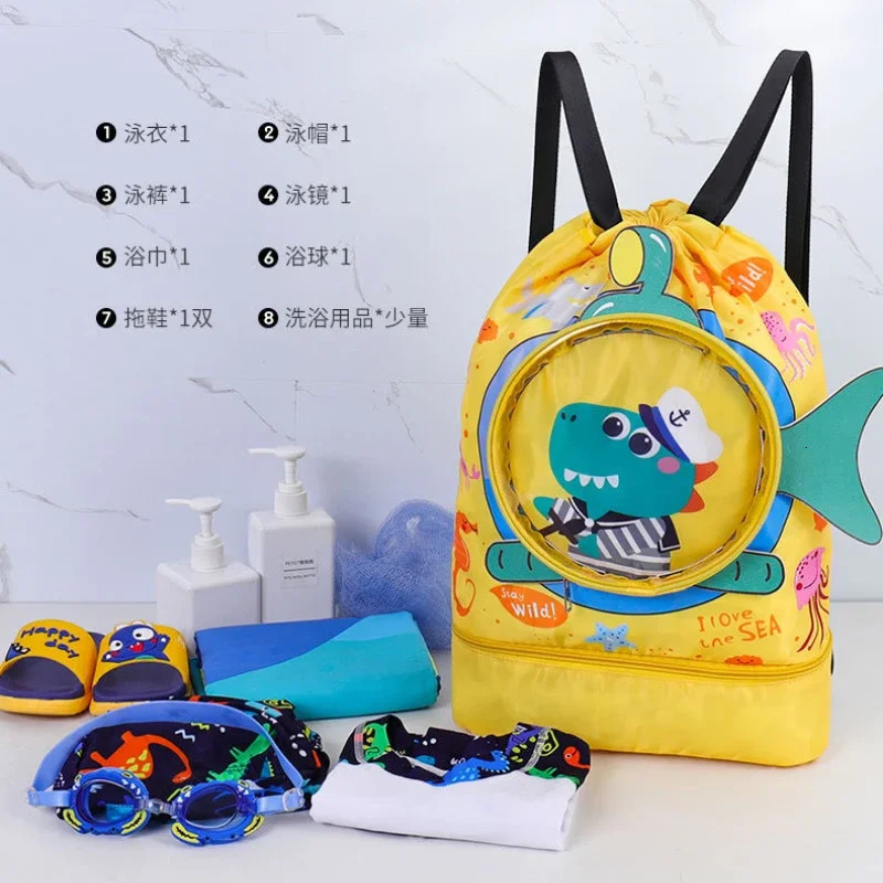 Kids Cartoon Cute Backpack Swimming Bag for Boys Girls Waterproof Dry Wet Clothes Shoes Goggles Storage Swim Accessories 250615