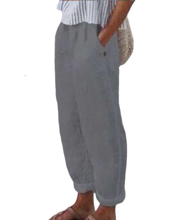 Cotton Linen Solid Color Cuffed Casual Pants with Optional Floral Pattern 2025 New Fashion Trendy Clothing