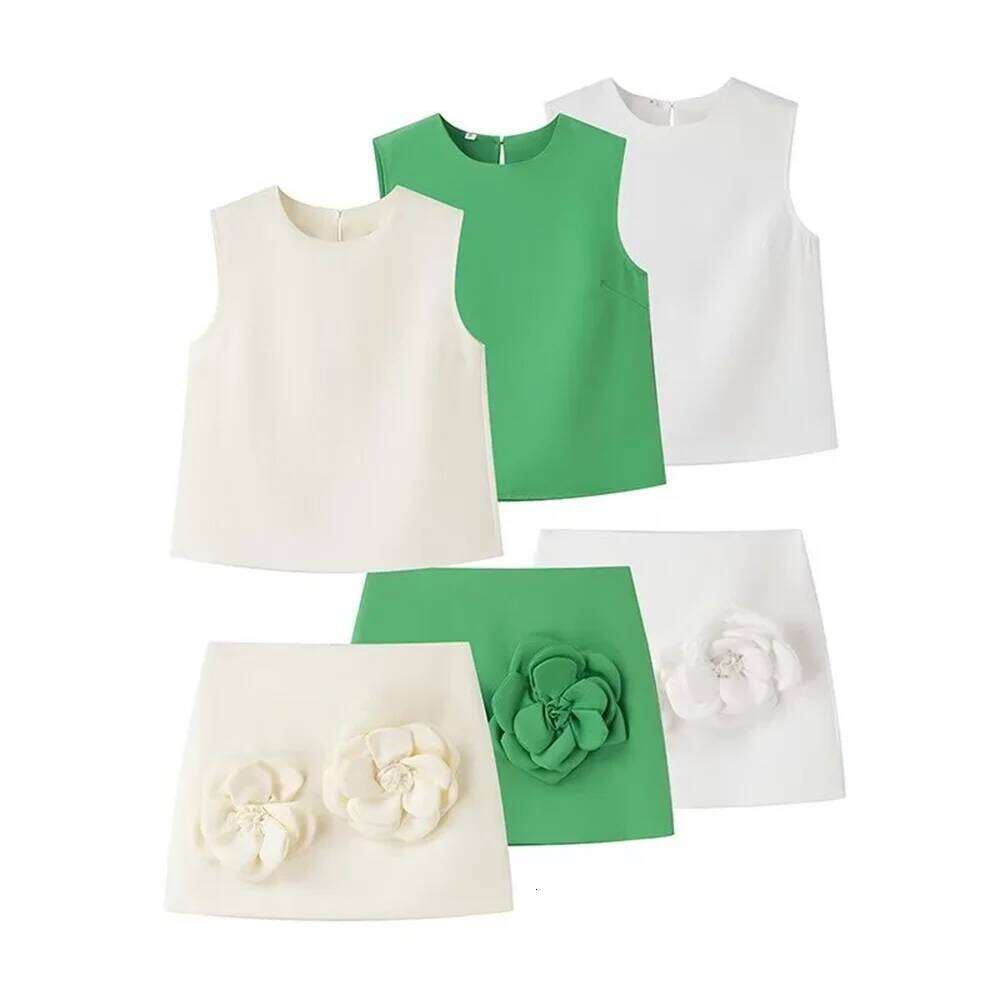 2025 Spring New Product Women's Fashion Casual Slimming Sleeveless Top Half Skirt Two Piece Set