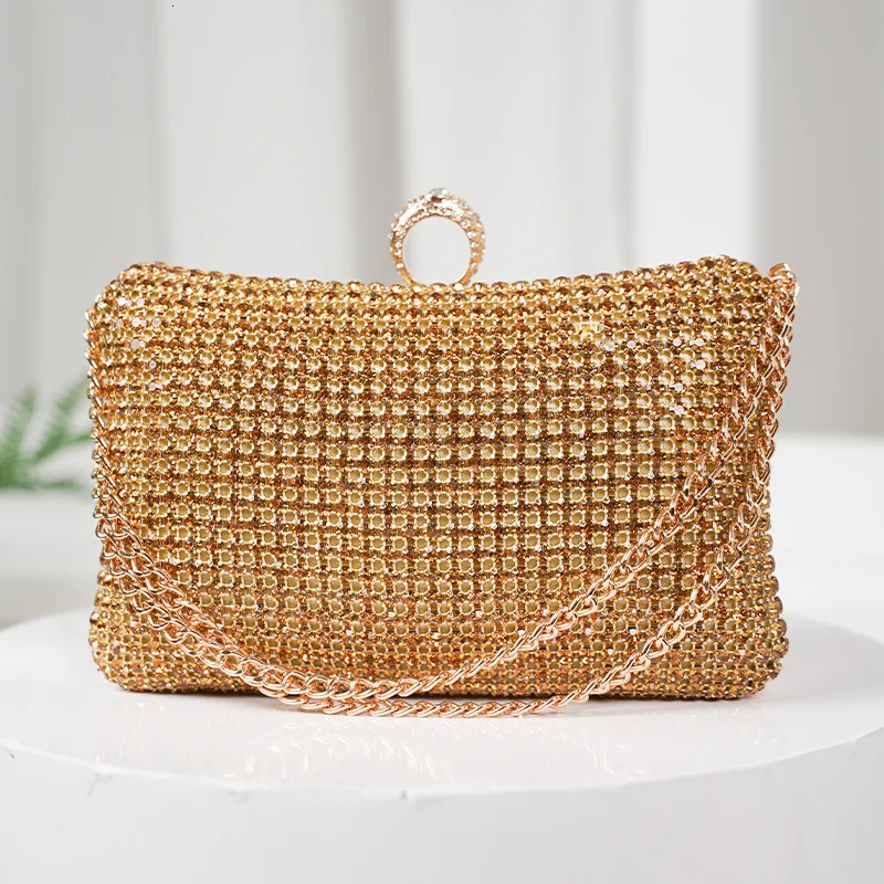 Diamonds Evening Bags for Women Silver Gold Luxury Shoulder Wedding Party Banquet Clutch Purse Simple Rhinestone Handbags 250614