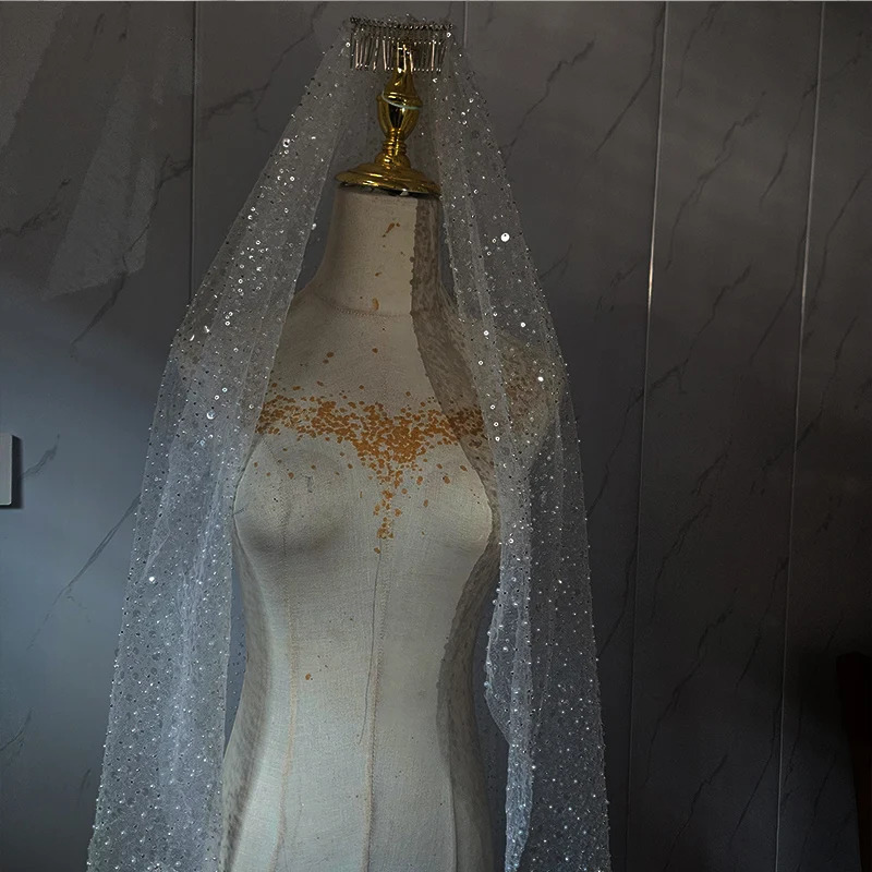 Luminous sequin diamond veil bridal veil church short wedding accessories with hair comb 250610