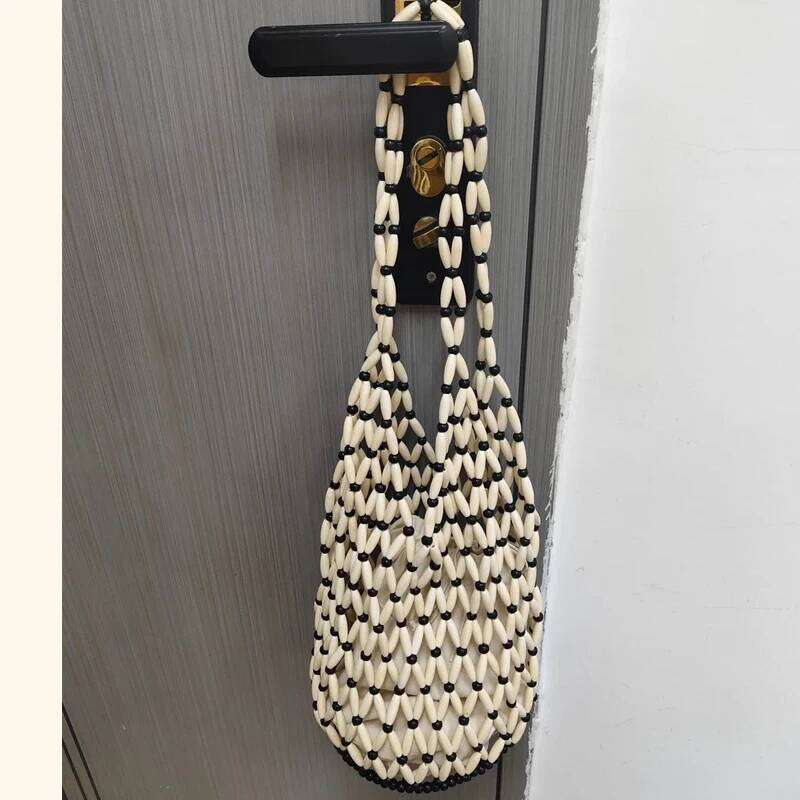 Women's Bags Designer Bohemian Beach Bucket Bags For Women Designer Handbag Purses New In Wood Woven Hollow With Inner Pocket Shoulder Bag