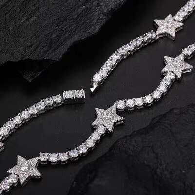 Full Iced Out Moissanite Start Tennis Necklace for Men Women 925 Sterling Silver Choker Chain Wedding Accessories Fine Jewelry