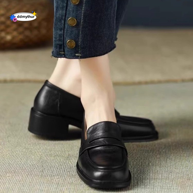 Genuine Loafers for Women 2025 New Spring and Autumn Thick British Style Small Leather Versatile Soft Sole Slip-On Single Shoes ddmythur