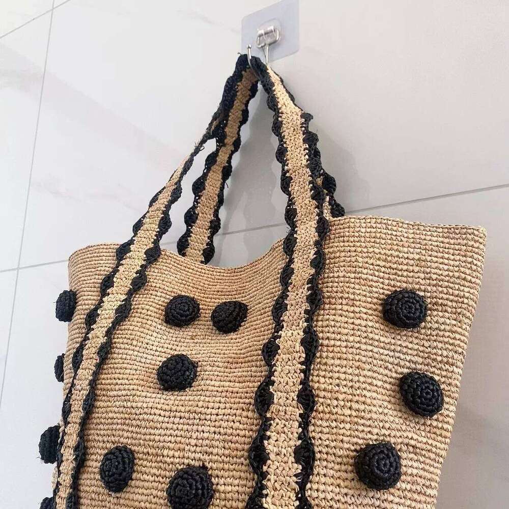 Raffia Straw Dot Woven Bags for Women Summer Beach Casual Shoulder Travel Bucket Bag Sle No Brand Registe