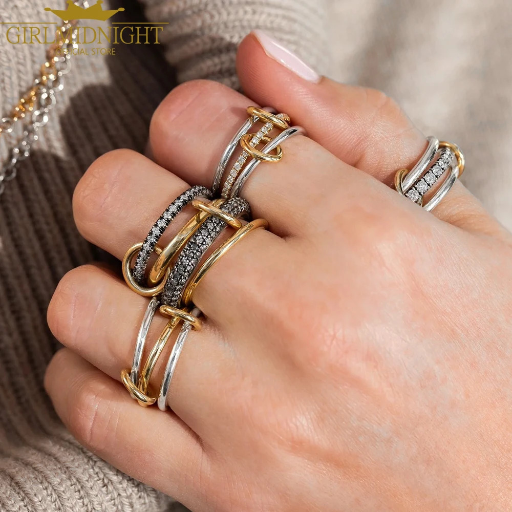 Spinelli Stacking Engagement Rings For Women Iced Out Micro Paved 5A CZ Mix Color Multi Pieces Stack Finger Jewelry 250614