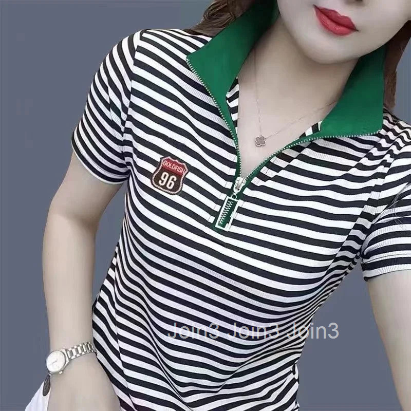 Polo Neck Shirt for Women Graphic Baggy Woman T Striped Womens Clothing Trend 2025 Sales Youth Casual Tops with Collar on Offer