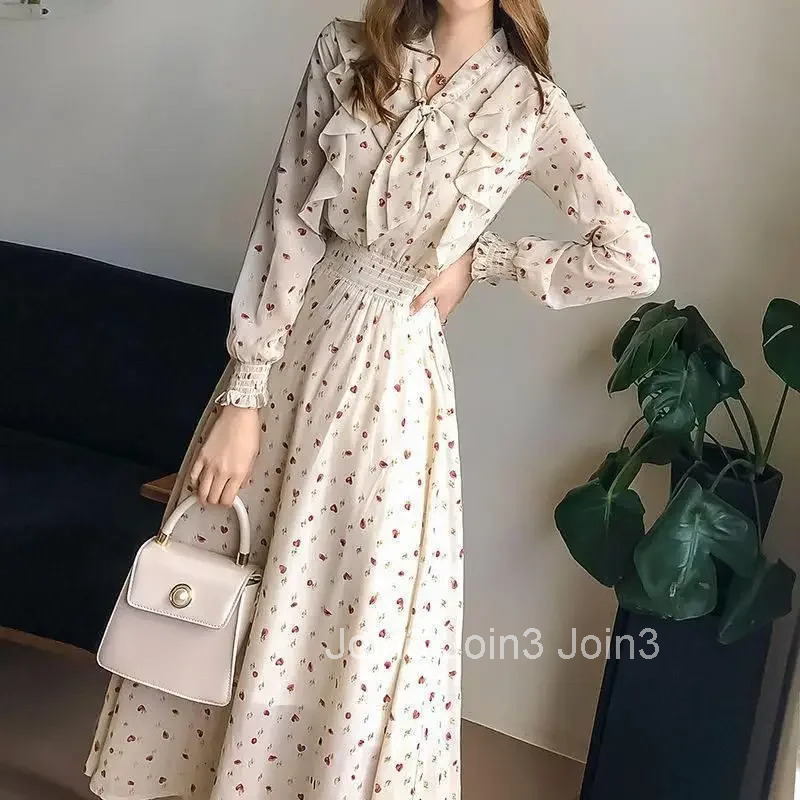 Bow A Line Woman Long Sleeve Dress Splicing Dresses for Women Loose Elegant Luxury On Sales Promotion Korean Fashion Pretty 2025