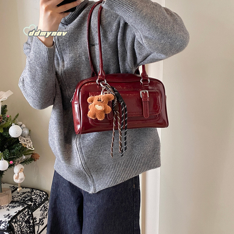 2024 Winter New Korean Style Trendy Travel Single Shoulder Women's Handbag Fashion Casual Boston Underarm Bag ddmynov ddmynov ddmynov ddmynov