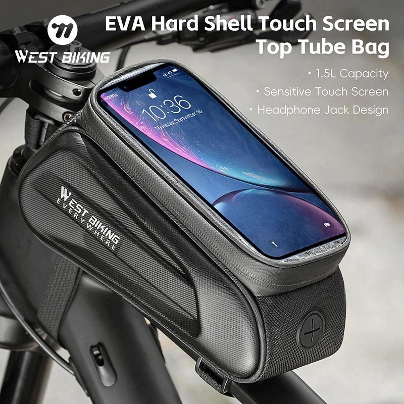 WEST BIKING 7.0 Inch Bike Phone Touch Screen Bag Bicycle Reflective Top Tube Bag EVA Hard Shell Water Repellent Front Frame Bags 250610