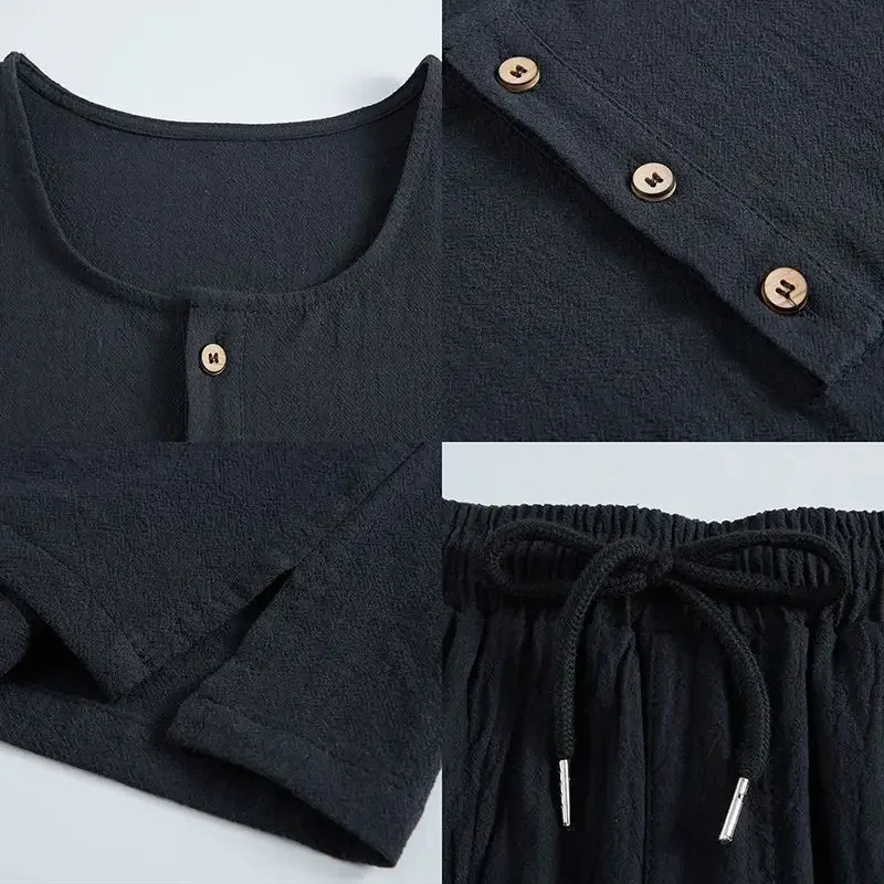 Two Pieces for Beach Mens Versatile Tshirt Cotton Linen Set Summer Loose Breathable Leisure Oversized Short Sleeved Shorts 250612