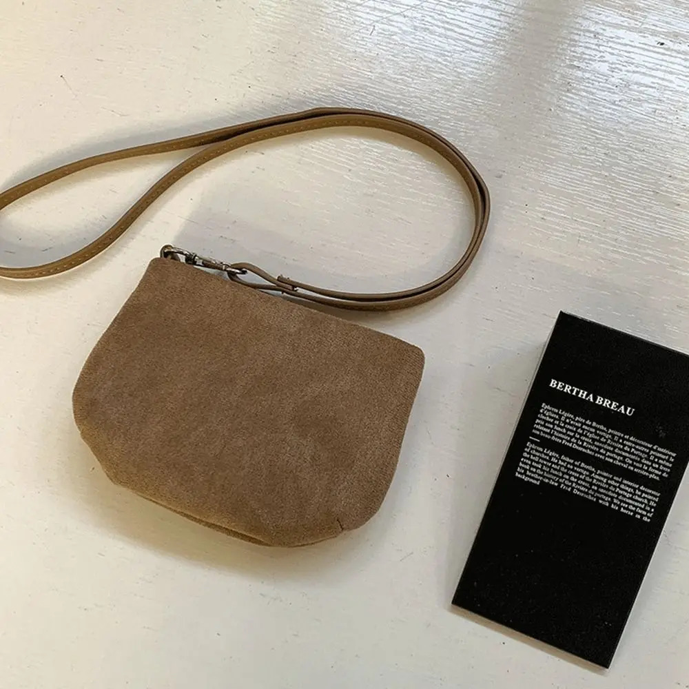 Ins PU Leather Suede Coin Purse Shoulder Bag Hanging Neck Lanyard Wallet Solid Color Purse Mini Storage Bag Travel 250614