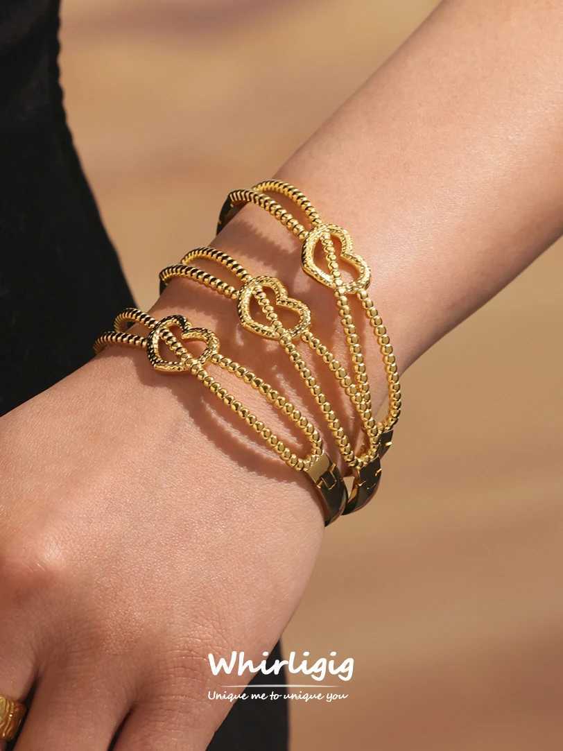 Beauty Heart Womens Stainless Steel Gold Plated Waterproof Bangle Female Charm Jewelry Gift Z250616