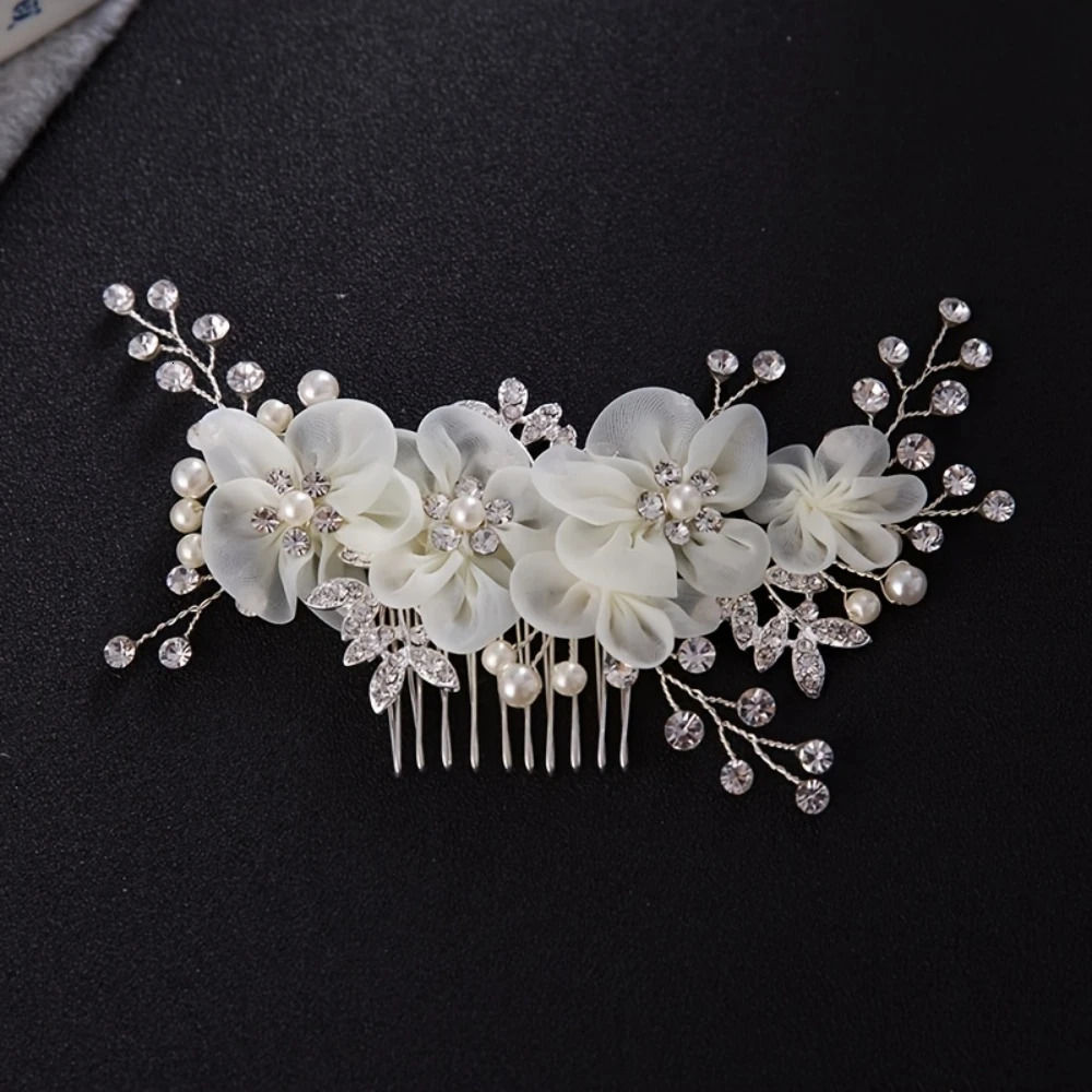 Flower Rhinestone Pearl Hair Clip Comb Headband Women Wedding Hair Jewelry Accessories For Women Bridal Tiara Headband Clip Gift 250610