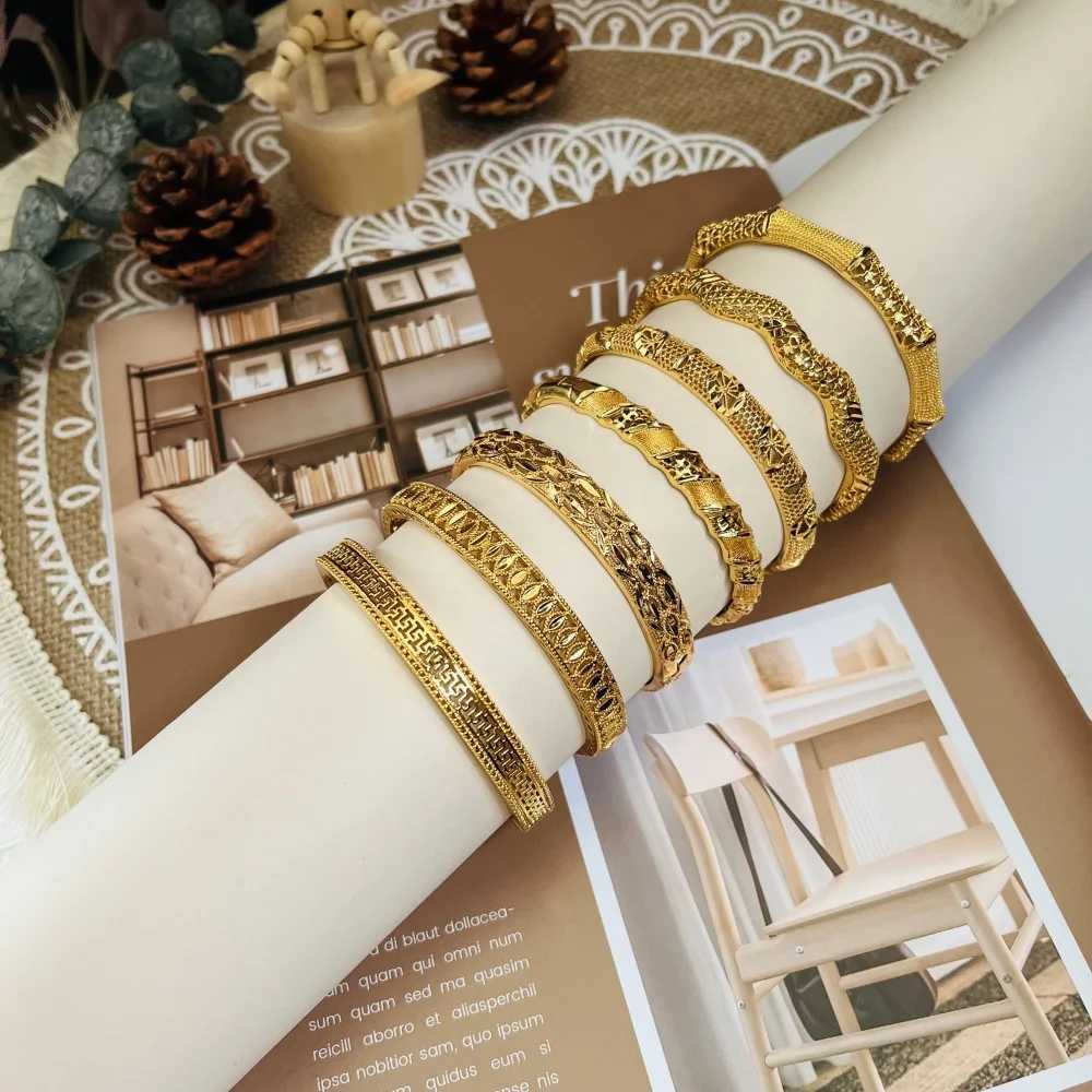 Women Charm Bangle 24K Gold Color Jewelry Dubai Flower Bangle Brand African Designer Ethiopian Hawaiian Jewelry Z250616
