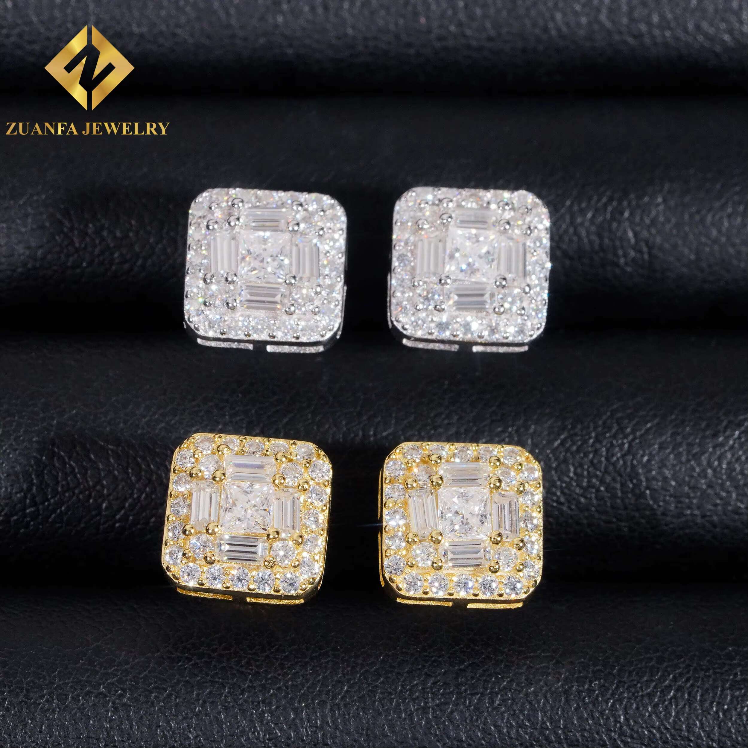 Ready Stock Baguette Cut VVS Moissanite 925 Sterling Silver 9.8mm Hip Hop Earring Jewelry Unisex
