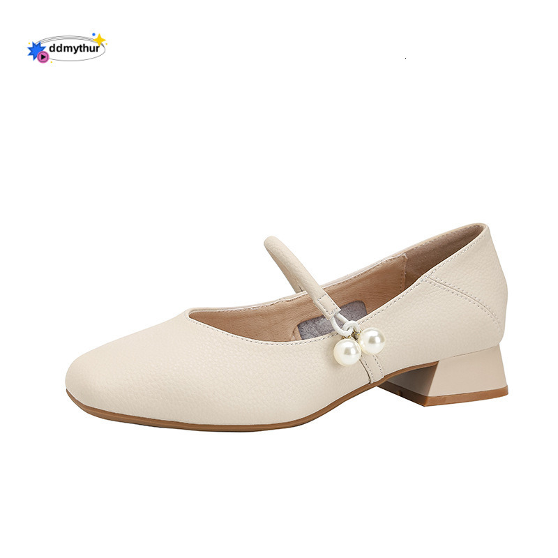 Square Toe Chunky Mary Jane 2025 Spring New Soft Leather French Style Shallow Mouth Low Heel 3cm Single Shoes for Women ddmythur