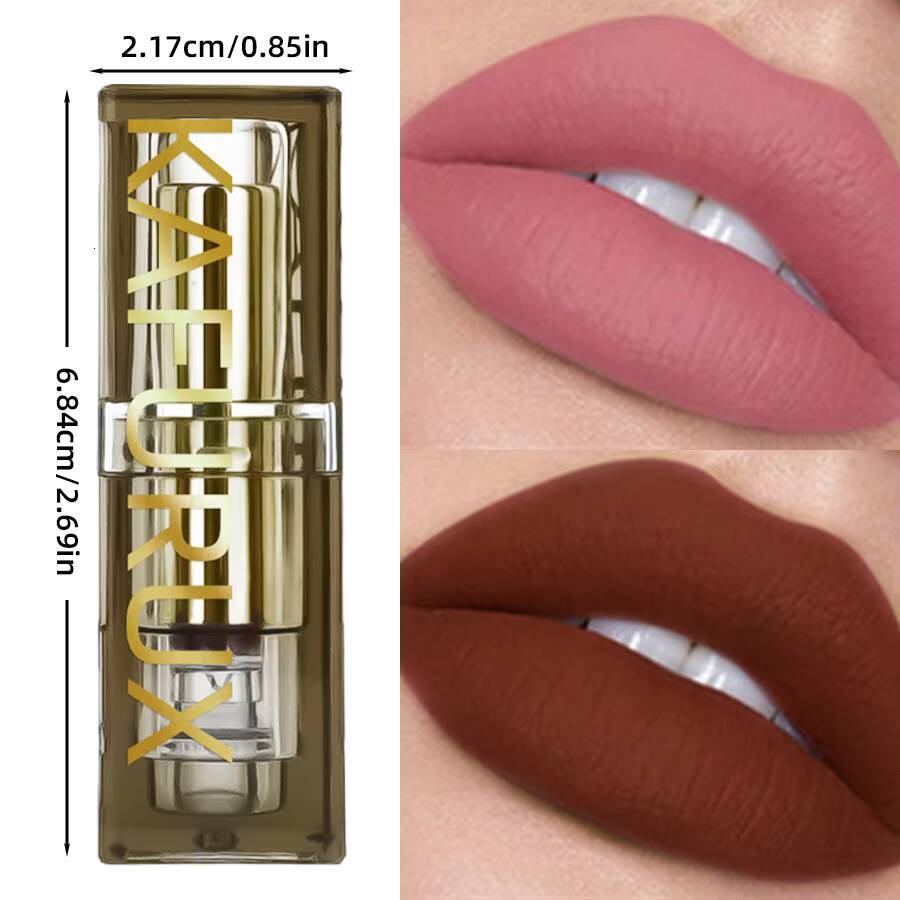 1pc Two-tone Matte Pink Waterproof lip Makeup easy to use Lipstick Refill Tint,Long Lasting Lip Senior Cosmetic Gif happy
