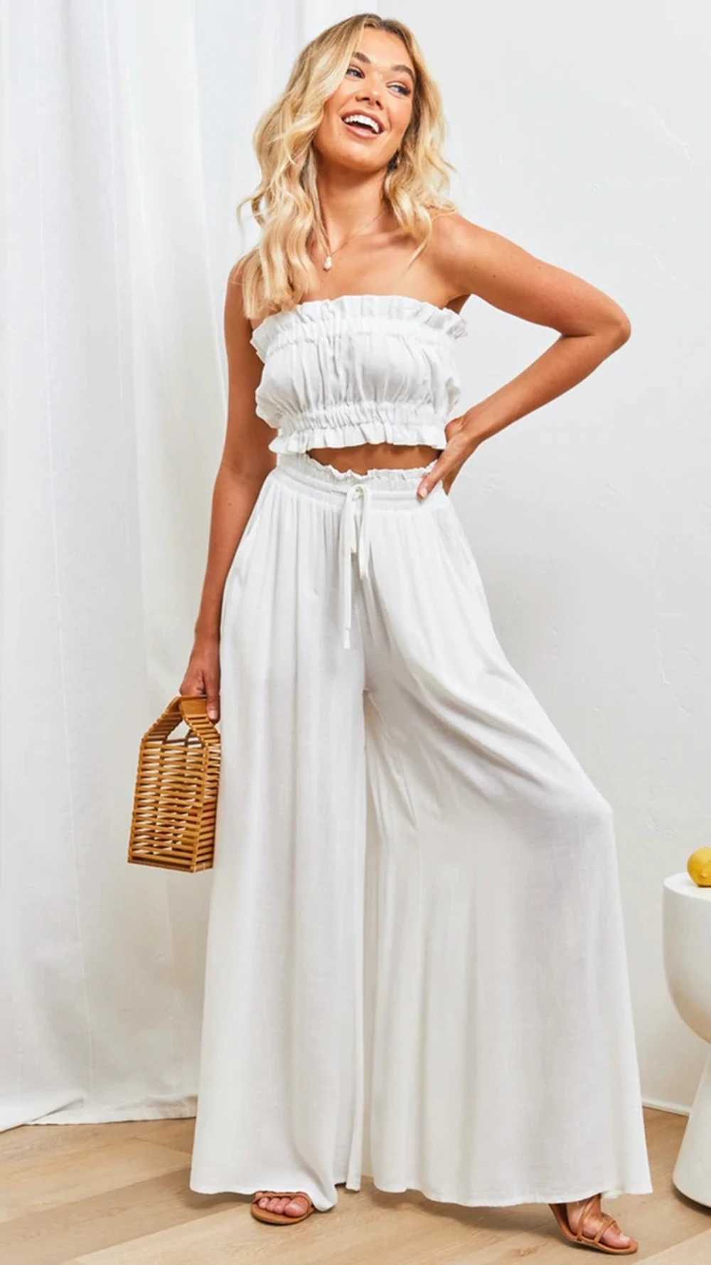 Summer Womens Wide Leg Pants With Elastic Waistband XJ250616