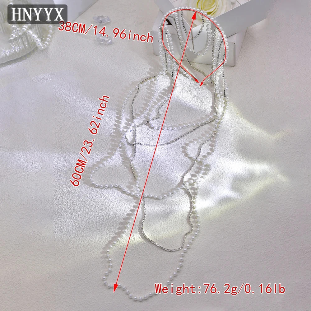 HNYYX Fashion Pearls Long Chain Headband Elegant Rhinestone Tassel Headwear Headpiece Wedding Hair Accessories A09 250610