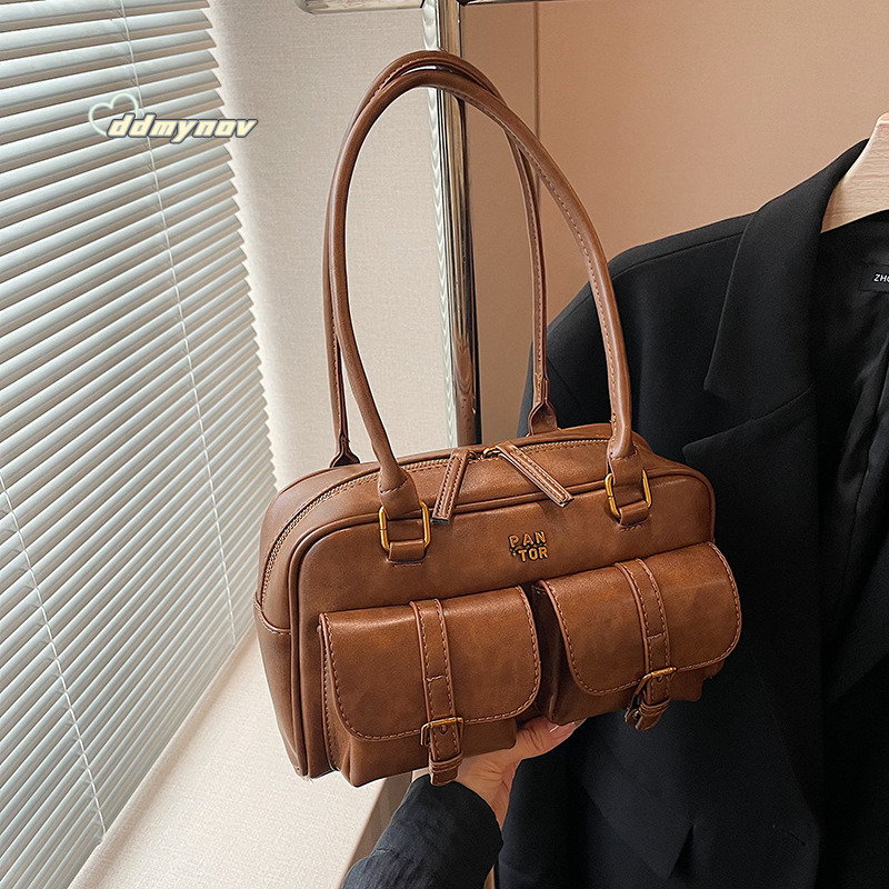 Milad Brown for Women 2024 New Autumn Winter Boston Commuter Underarm Shoulder Pillow Bag ddmynov ddmynov