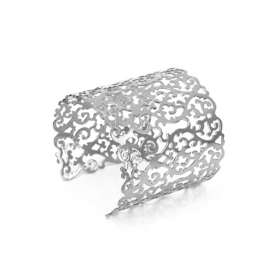 RAVIMOUR Punk Cuff for Women Big Wide Bangle Jewelry Fashion Statement Hollow Flower Carved Charm Z250616