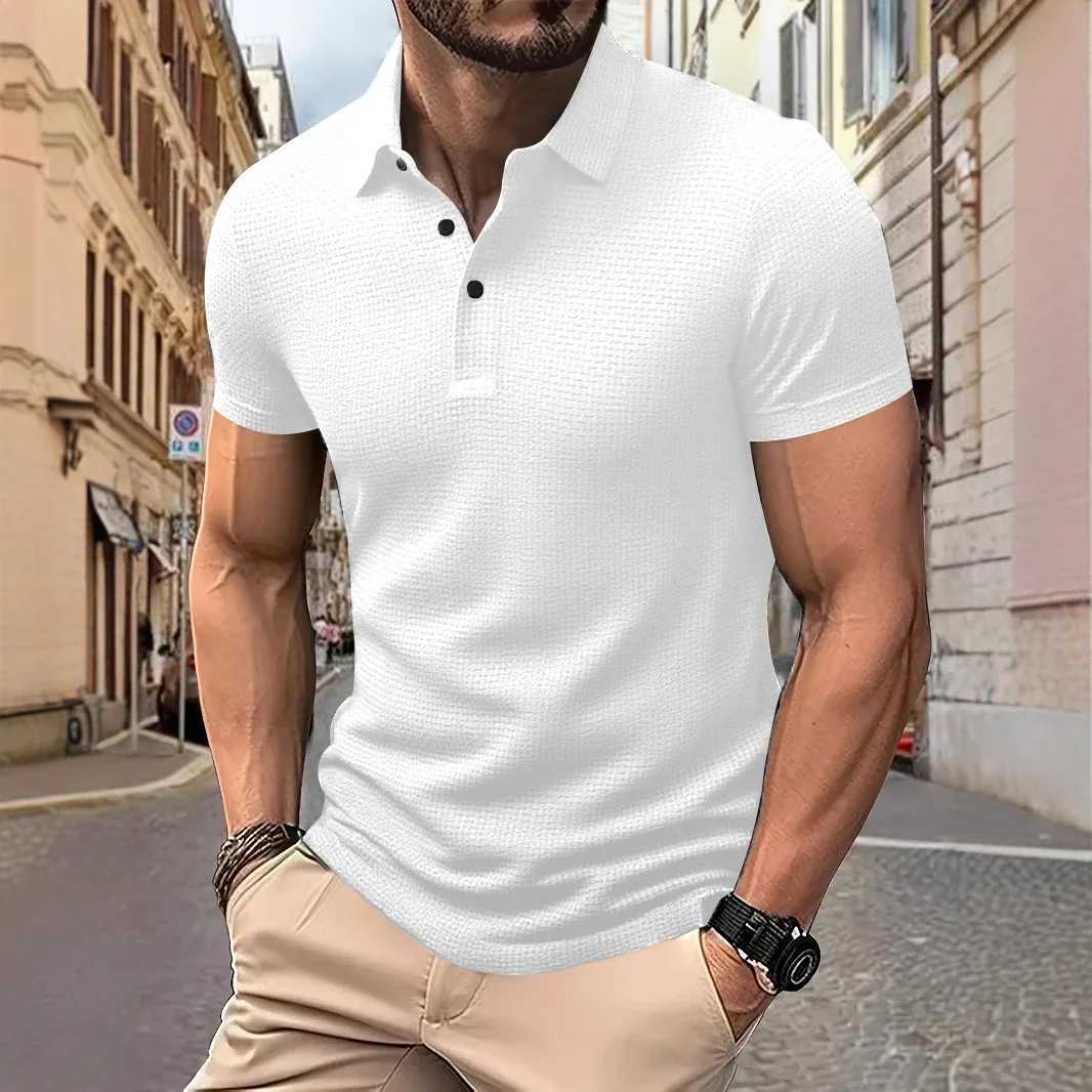 New Mens Business Casual Short Sleeve Bone Flower Solid Color POLO Shirt Fashion Breathable Comfortable Summer Versatile Top W250616