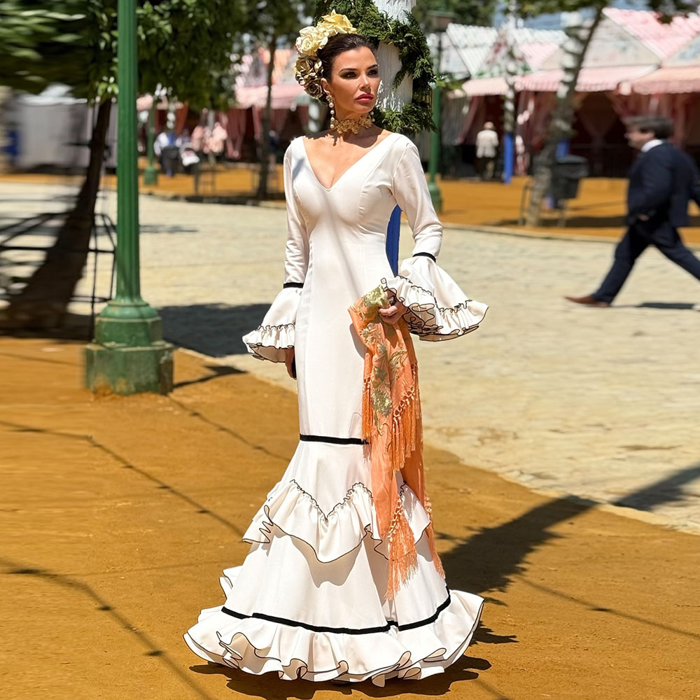 White Evening Dress 2025 Mermaid Ruffles Skirt Long Spanish Style Prom Dance Dresses Ceremony Party Gowns for Women