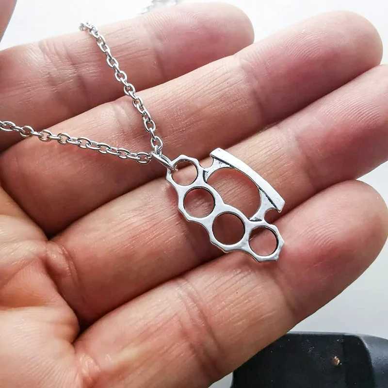 Brass Knuckles Pendant Necklace for Women Men Neck Chain Vintage Summer Gothic Goth Jewelry Trend 2022 Accessories Holiday Gifts W250616
