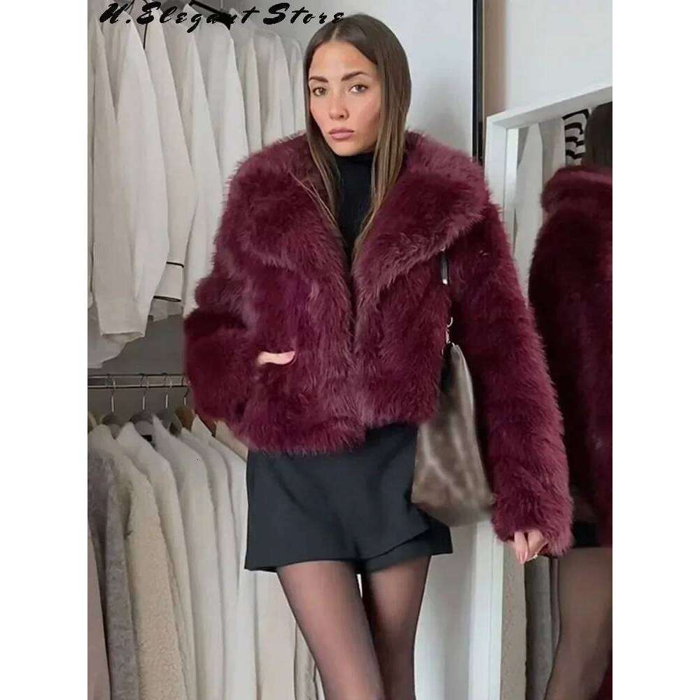 Chic Retro Faux Fur Furry Coat For Long Sleeve Lapel Warm Jackets Solid Coats 2024 Autumn High Street Lady Outerwear