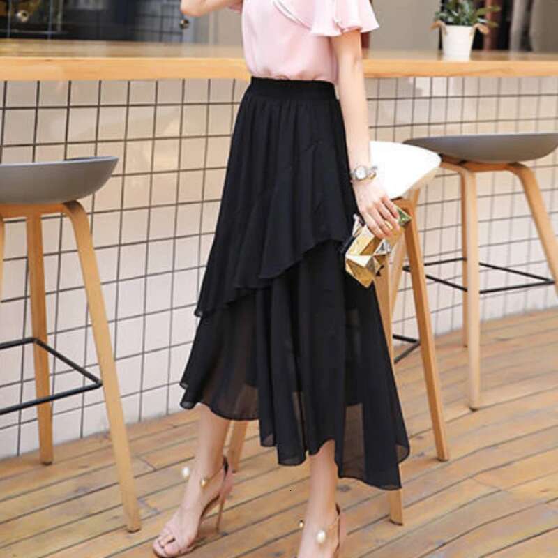 Woman Skirt High Waist Black Ruffle Skirts for Women Modest Summer 2024 Harajuku Clothing Trend Aesthetic Quality Luxury Elegant