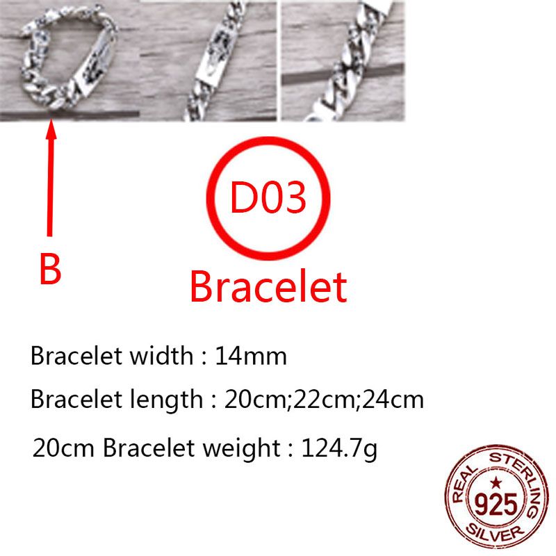 D3 S925 Sterling Silver Bracelet Trend Smooth Cross Flower Sacred Sword Letter Personalized Punk Hip Hop Jewelry Style Gift for Lovers new