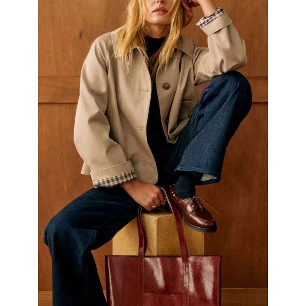 Single Breasted Women Short Trench Coat Interior Plaid Turn-Down Collar Lady Loose Windbreaker 2025 Spring