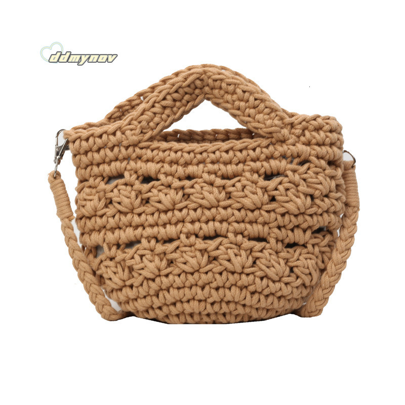 2025 New Large Capacity Women's Artistic Handwoven Hollow Bucket Beach Simple Crossbody Bag ddmynov