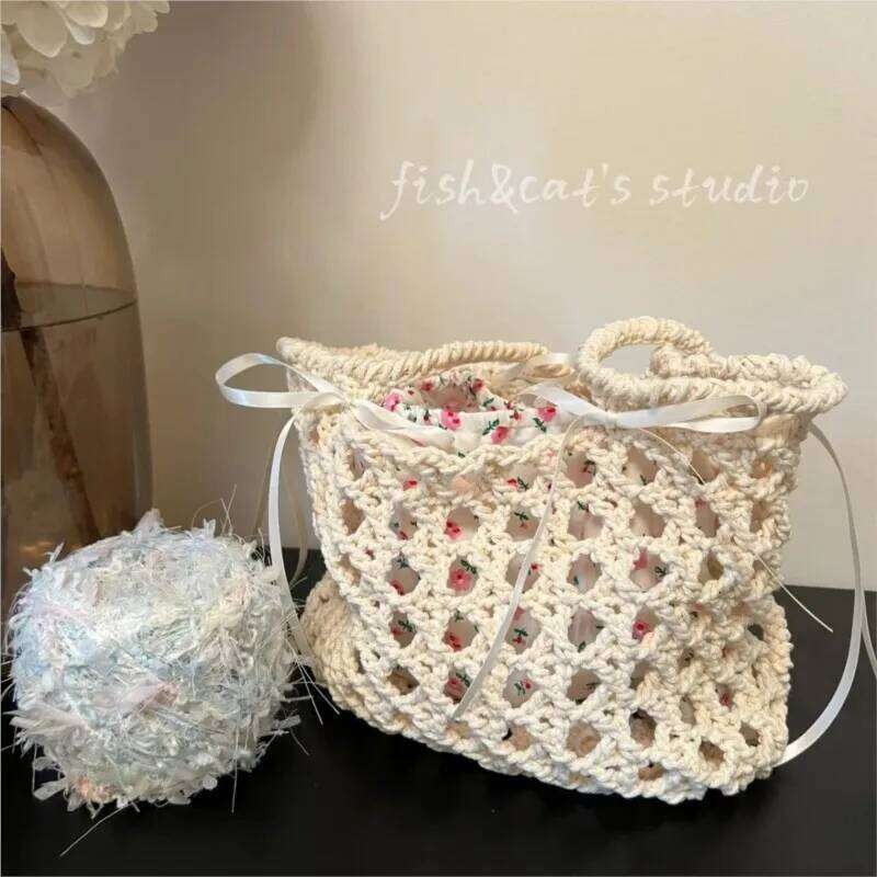 Fairycore Floral Straw Purse Women Summer Holiday Large Capacity Woven Handbag Ladies Retro Cute Beach Bag Aesthetic
