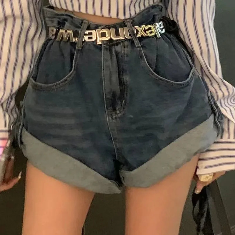tie High Waist Appear Thin Denim Shorts Women Summer Simplicity Office Lady Wide Leg Fashion Loose All-match Casual Straight 250609