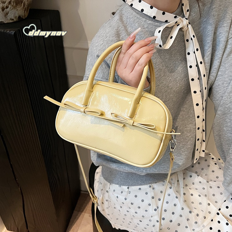 High-End Bowknot Handheld Bowling Ball for Women 2025 Spring New Fashion Commuter Versatile Crossbody Bag Trend ddmynov ddmynov ddmynov ddmynov