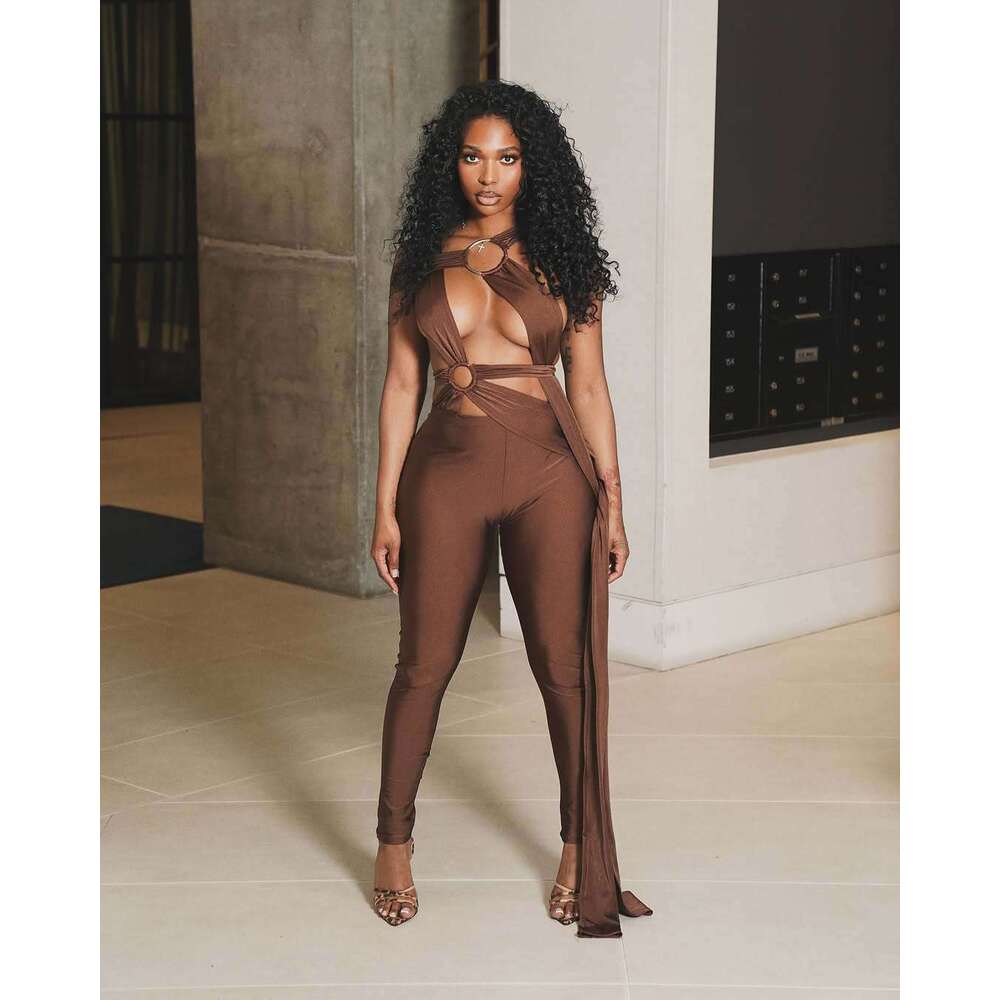 Summer New Women's Sexy Slim Hollow Out Ring Cross Tie Ribbon Bodycon Jumpsuit B5