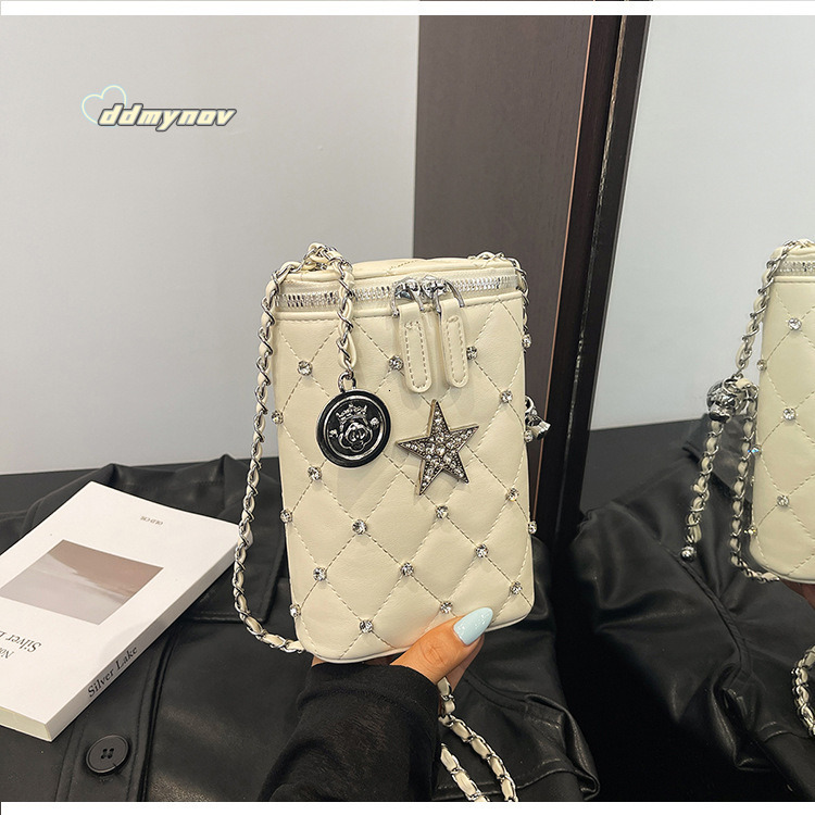 Minimalist Quilted Chain Phone for Women 2025 Summer New Fashionable Textured Stylish Casual Shoulder Crossbody Bag ddmynov