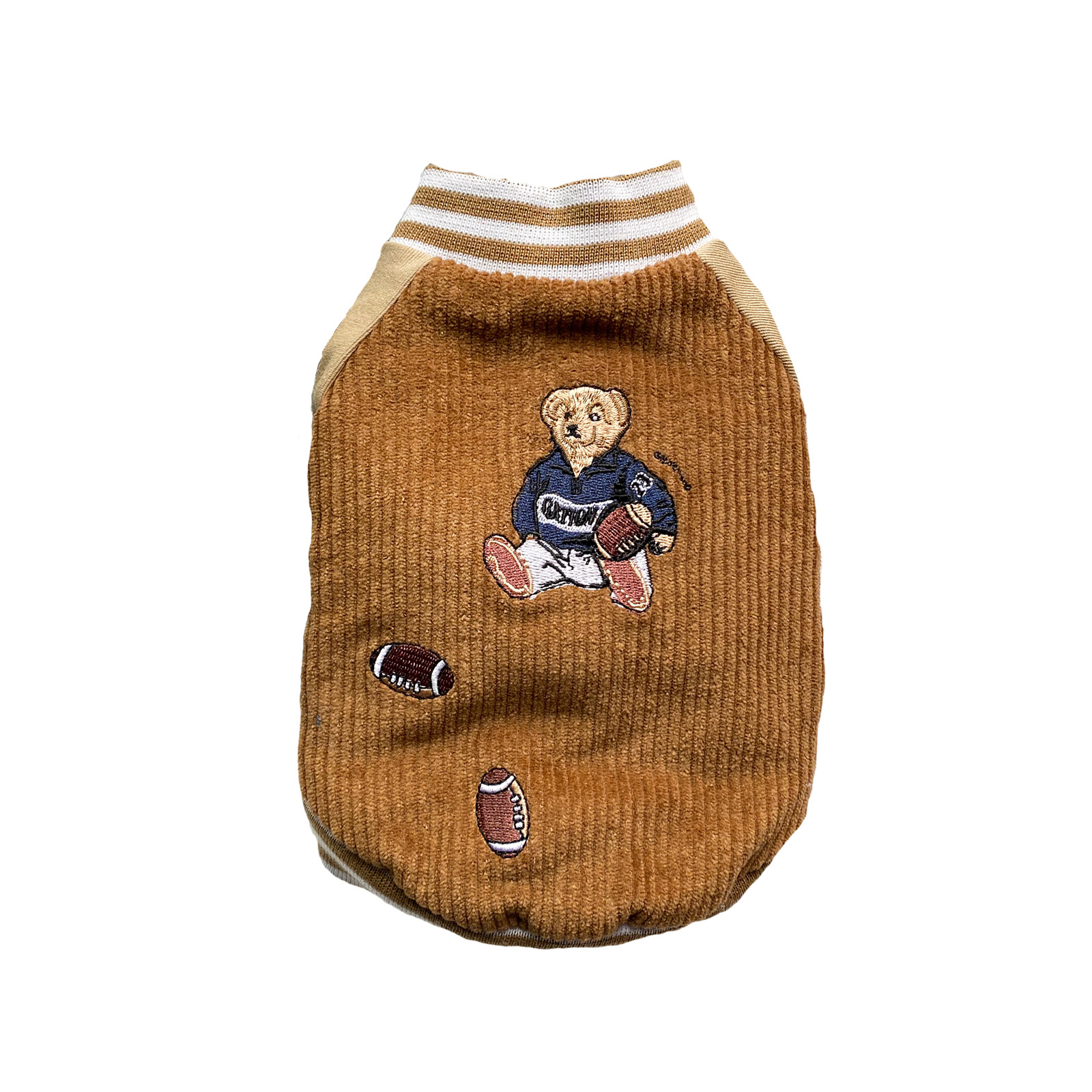 Dog Fleece Coat Sweater Winter Jacket for Small and Medium Dogs with Embroidered Teddy Bear Rugby Player Cold Weather Coat for Dogs Boy Girls M A554