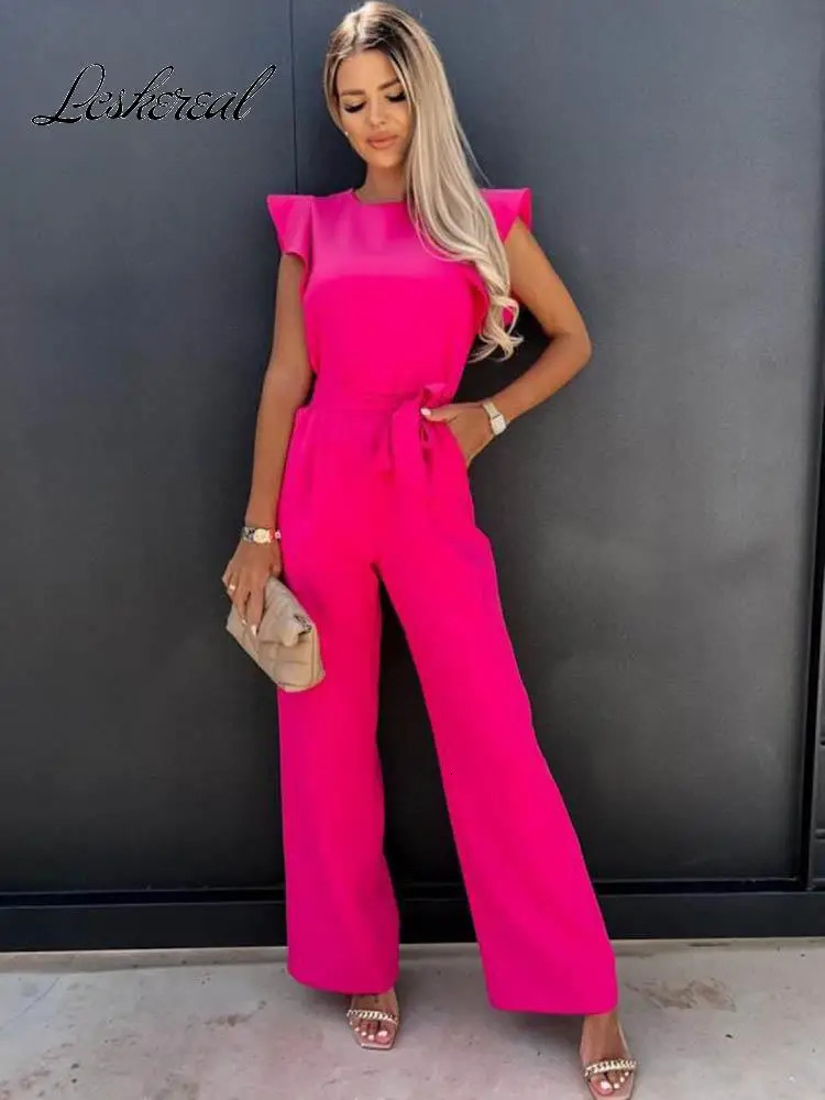 Summer Short Sleeve Wide Leg Jumpsuit For Women Elegant Romper Vintage Streetwear Jumpsuits Overalls Jump Suit Woman 250612