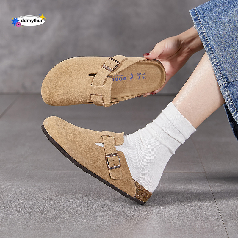 Unisex Genuine Leather Cork Sole Flat Cowhide Fishing Boken Shoes Casual Closed-Toe Slippers Bole Xishi ddmythur