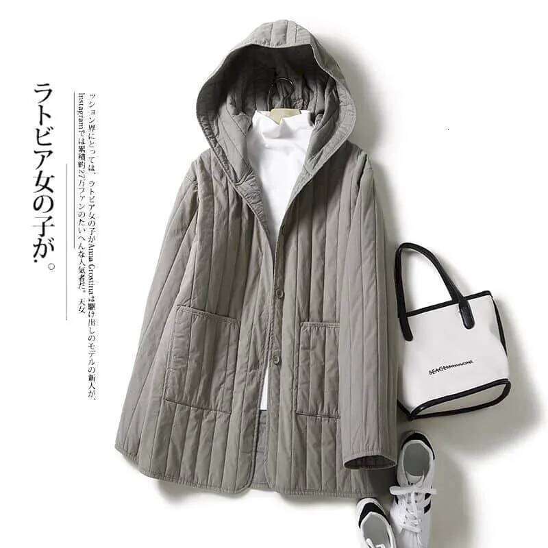 Pop Quilted Coats Lightweight Cotton Added Jackets For Long Sleeved Mid-Length Hooded Casual Vintage Winter Women Clothing
