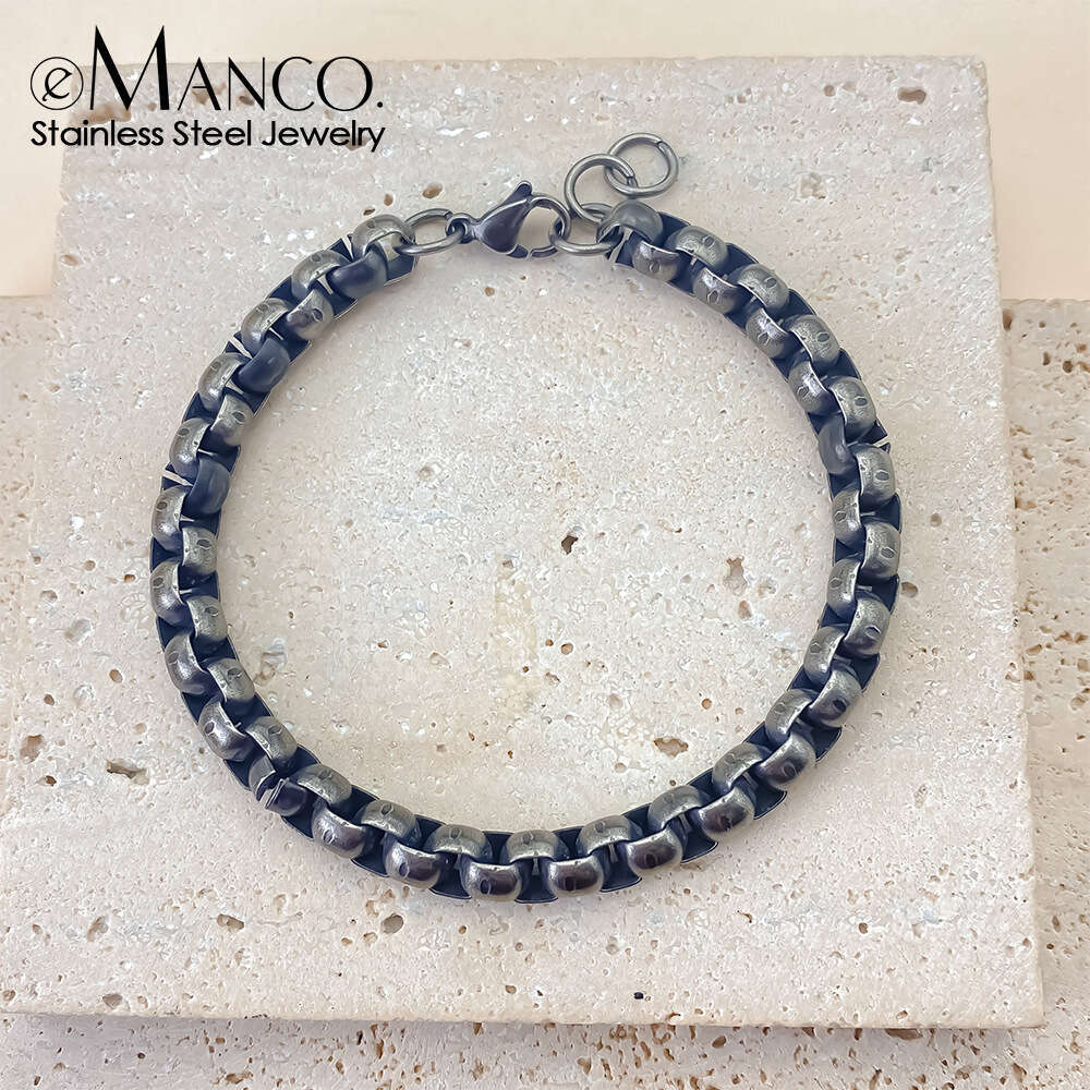 eManco Non-Fading Vintage Square Bead Bracelet Hip-Hop Men's Titanium Steel Jewelry Versatile Fashion
