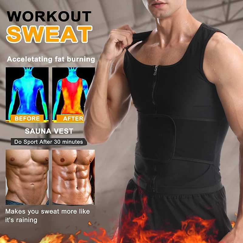 Men Body Shaper Sauna Sweat Vest Workout Tank Top Abdomen Reducer Waist Trainer Belly Slimming Shapewear with Zipper Weight Loss W250616