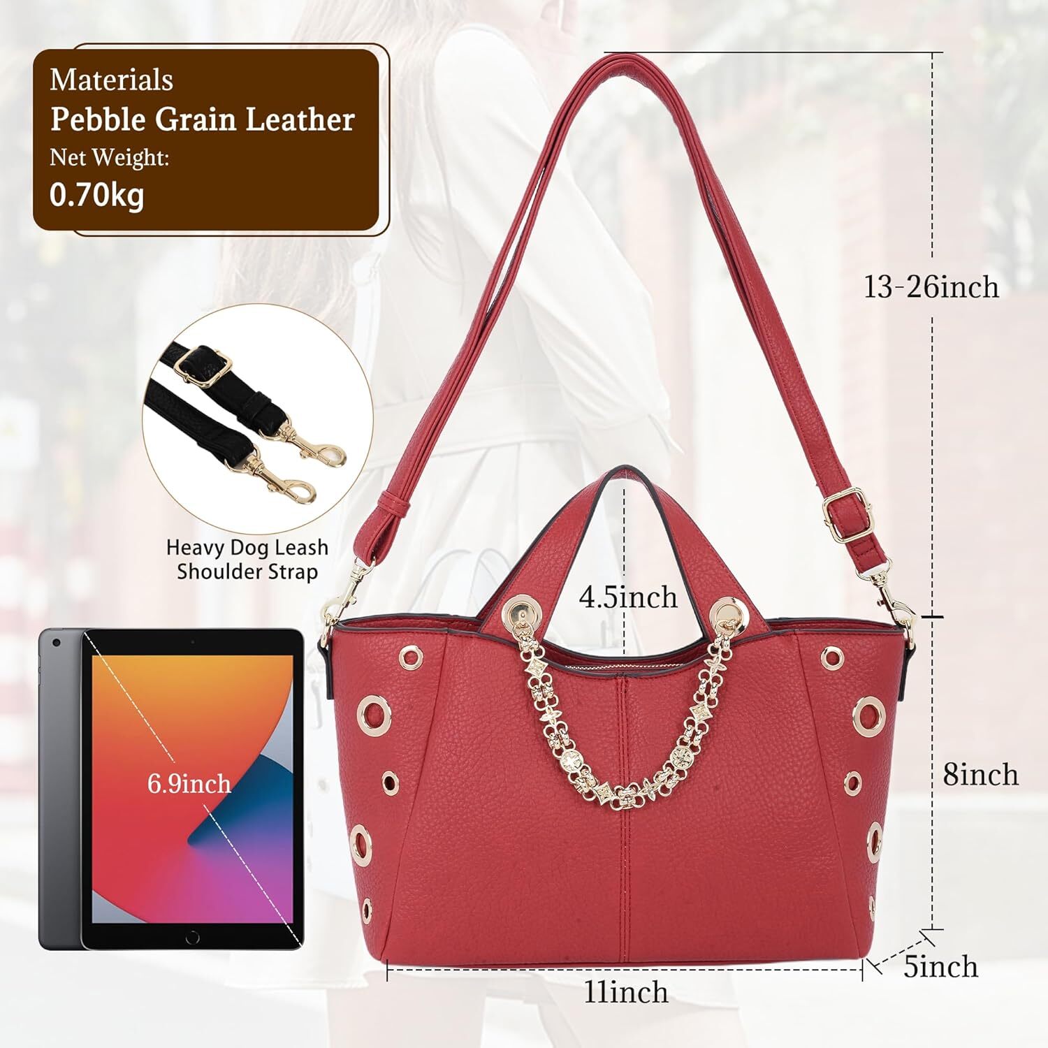 Leather Tote Bag for Women Work Travel Casual Shoulder Crossbody Bags with Strap