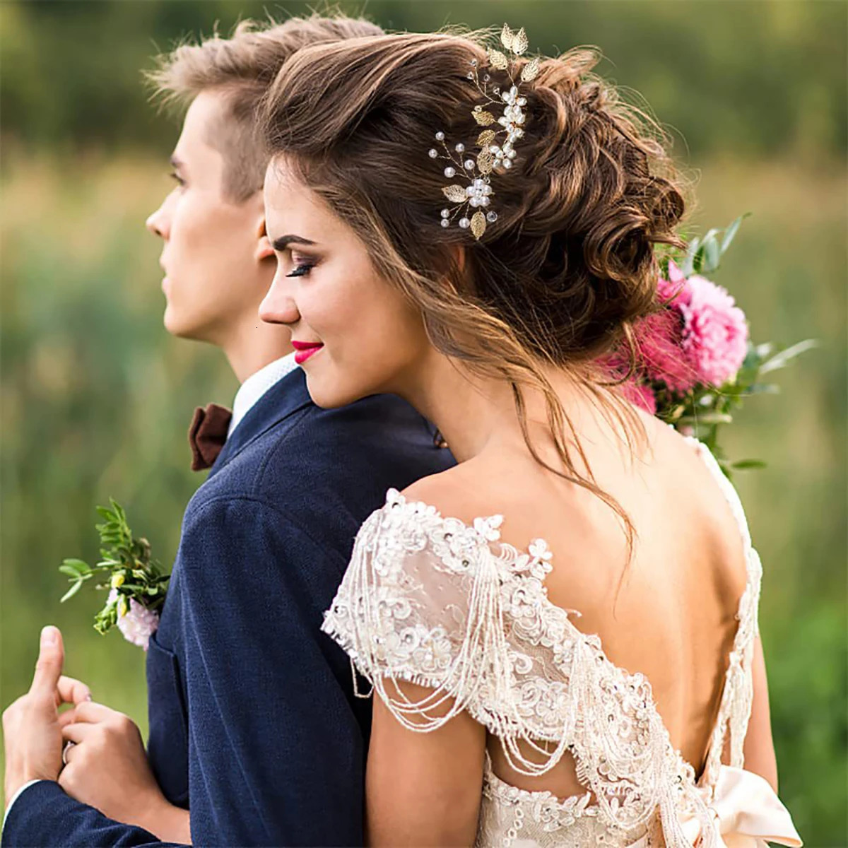 4Pcs Flower Hairpin Side Comb Sets Wedding Hair Accessories Leaf Shaped Tiaras Bride Insert Hair Clip Jewelry Fashion Headwear 250610